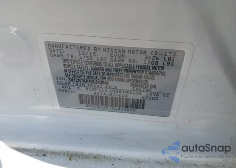 2016 Nissan Versa 1.6 S/1.6 S+/1.6 Sl/1.6 Sv from USA, damaged, VIN 3N1CN7AP7GL843048